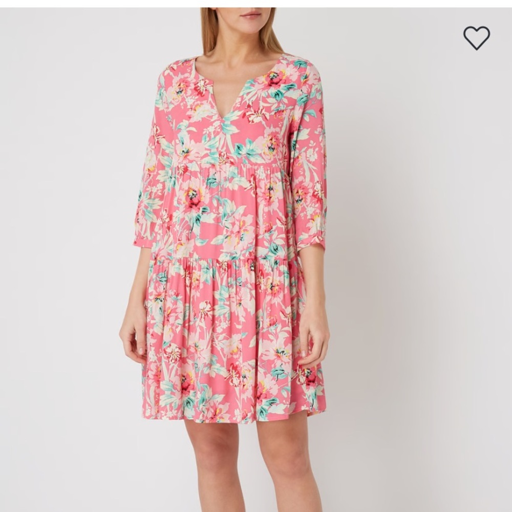 Pink Floral V-Neck Sundress with 3/4 Sleeves
